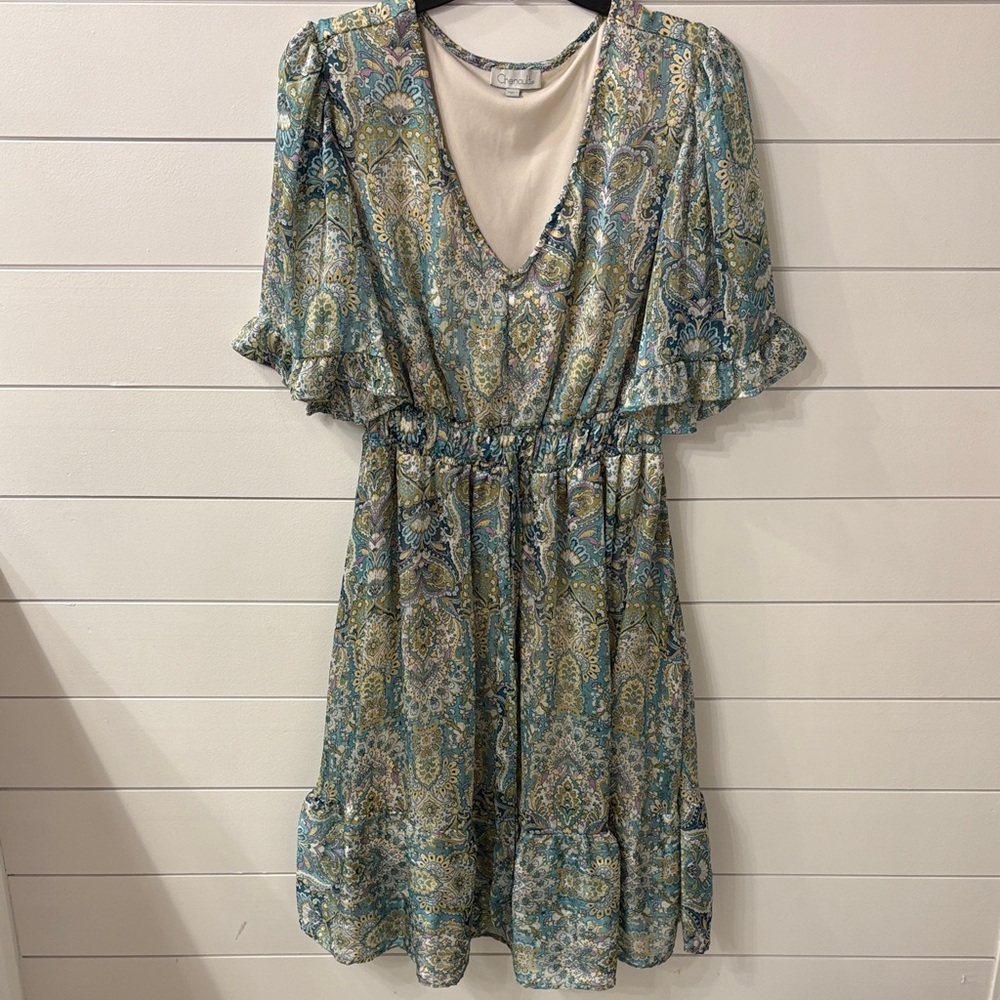 Chenault Blue and Green Paisley Midi Dress